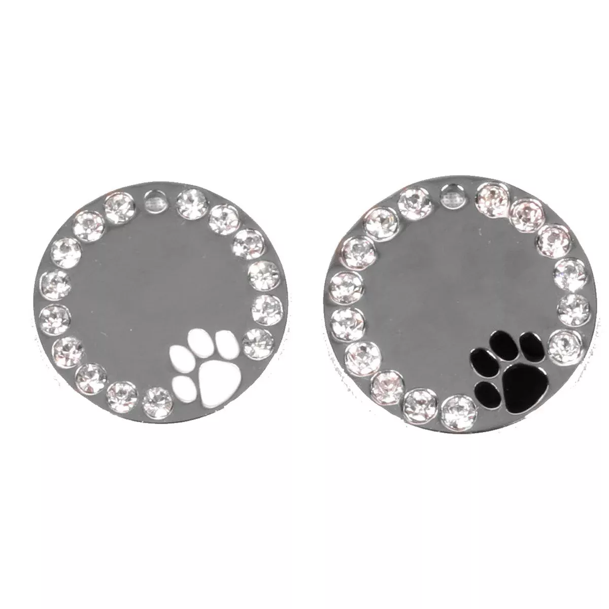 Pawprint and Crystal Engraved Dog ID Tag