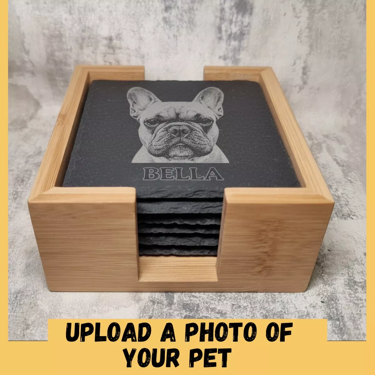 Personalised Pet Photo Slate Coasters with Wooden Holder Custom Gift UK