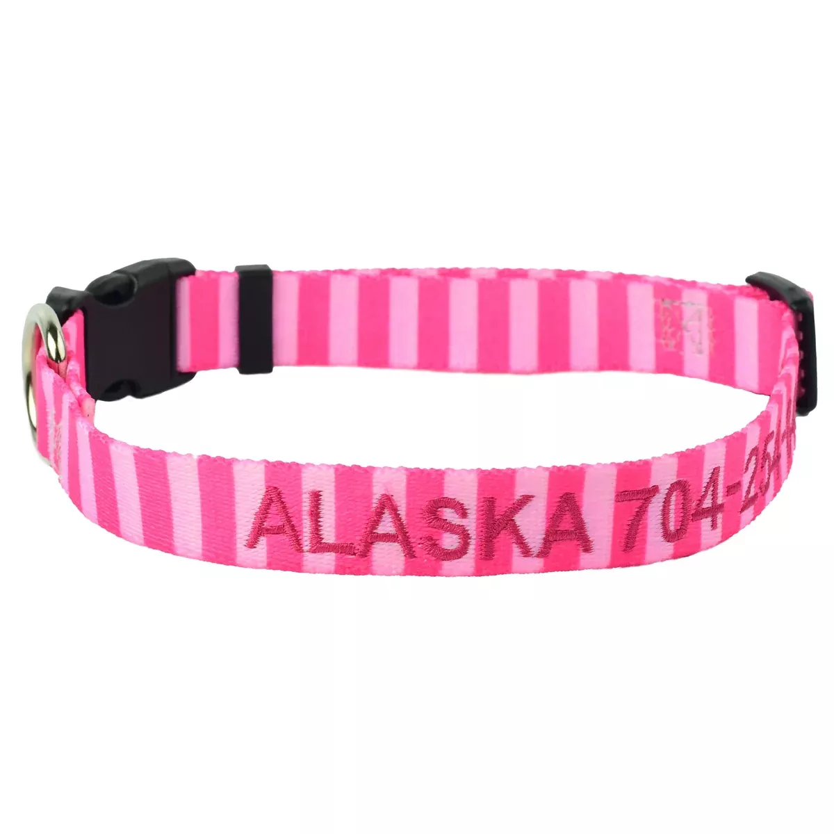 Personalized Pink on Pink Stripes Embroidered Dog Collar