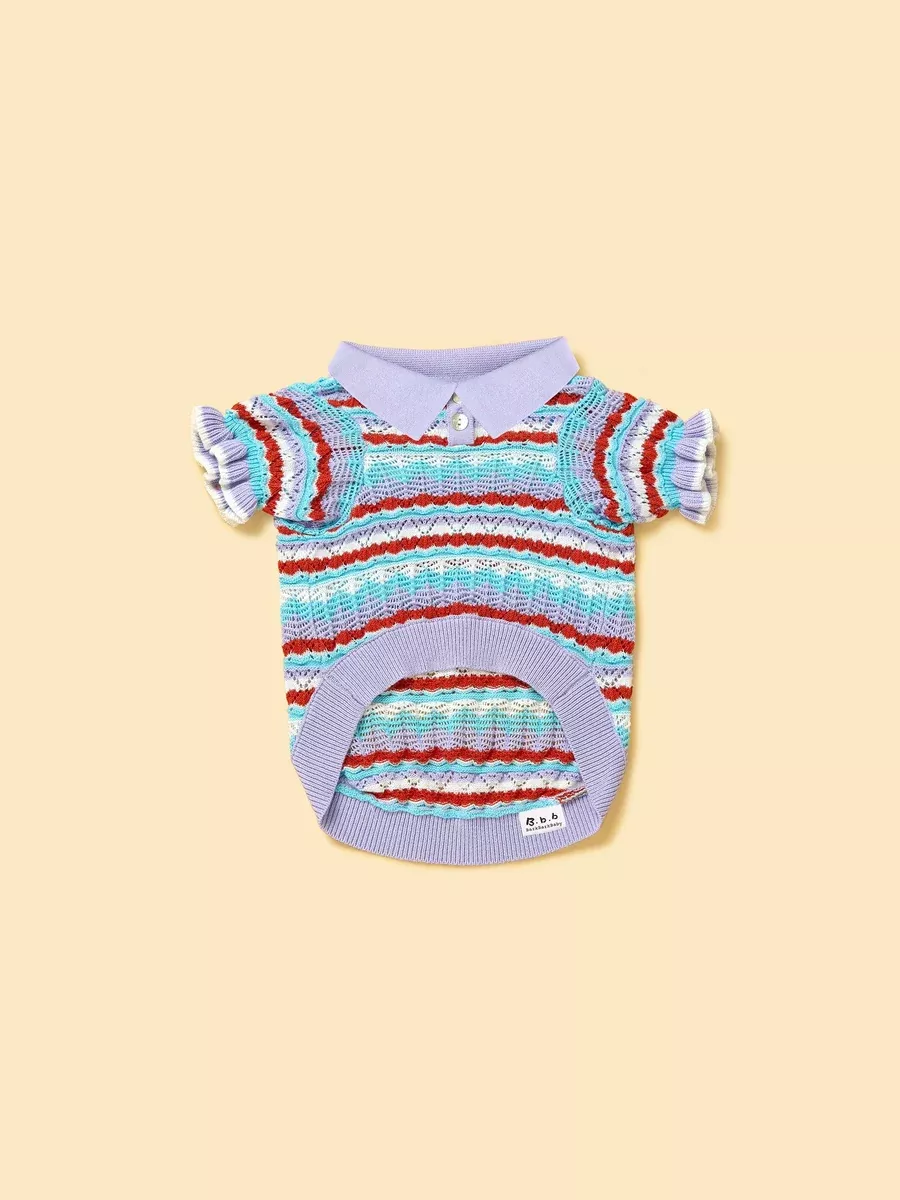 Pet & Me Spring Summer Lavender Ruffle Crochet Short Sleeve Polo Shirt