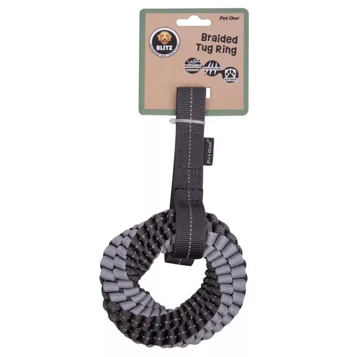 Pet One Blitz Braided Tug Ring with Strap Dog Toy
