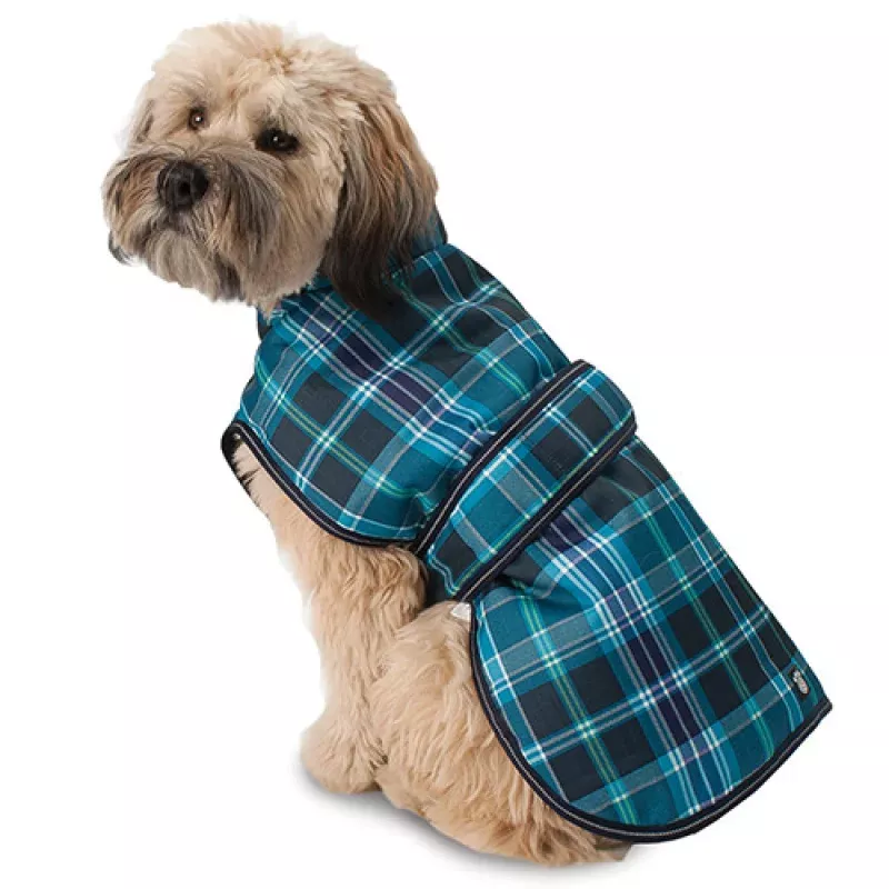 Petrageous Kodiak Waterproof Dog Coat, Teal Plaid