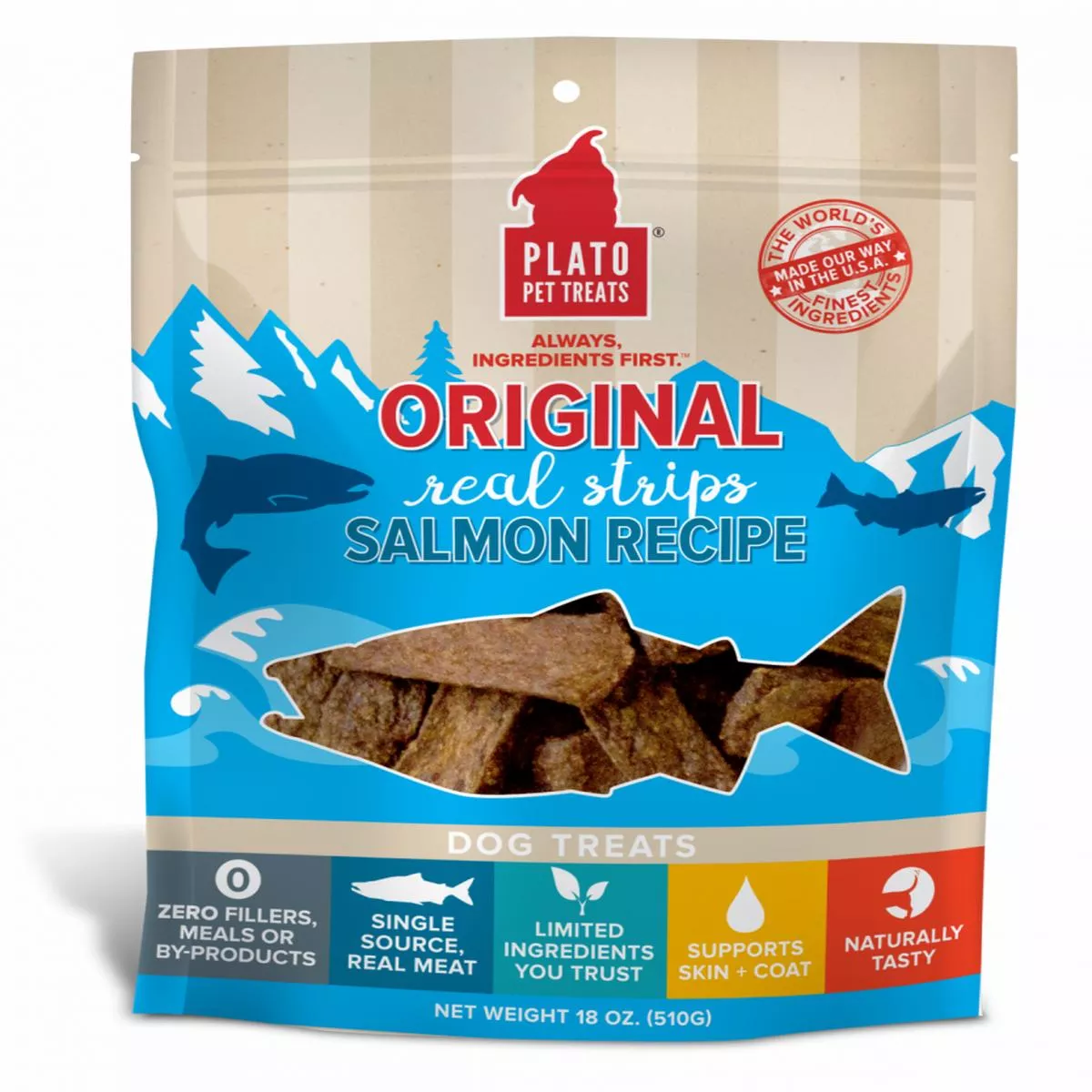 Plato All Natural Salmon Strips Dog Treats