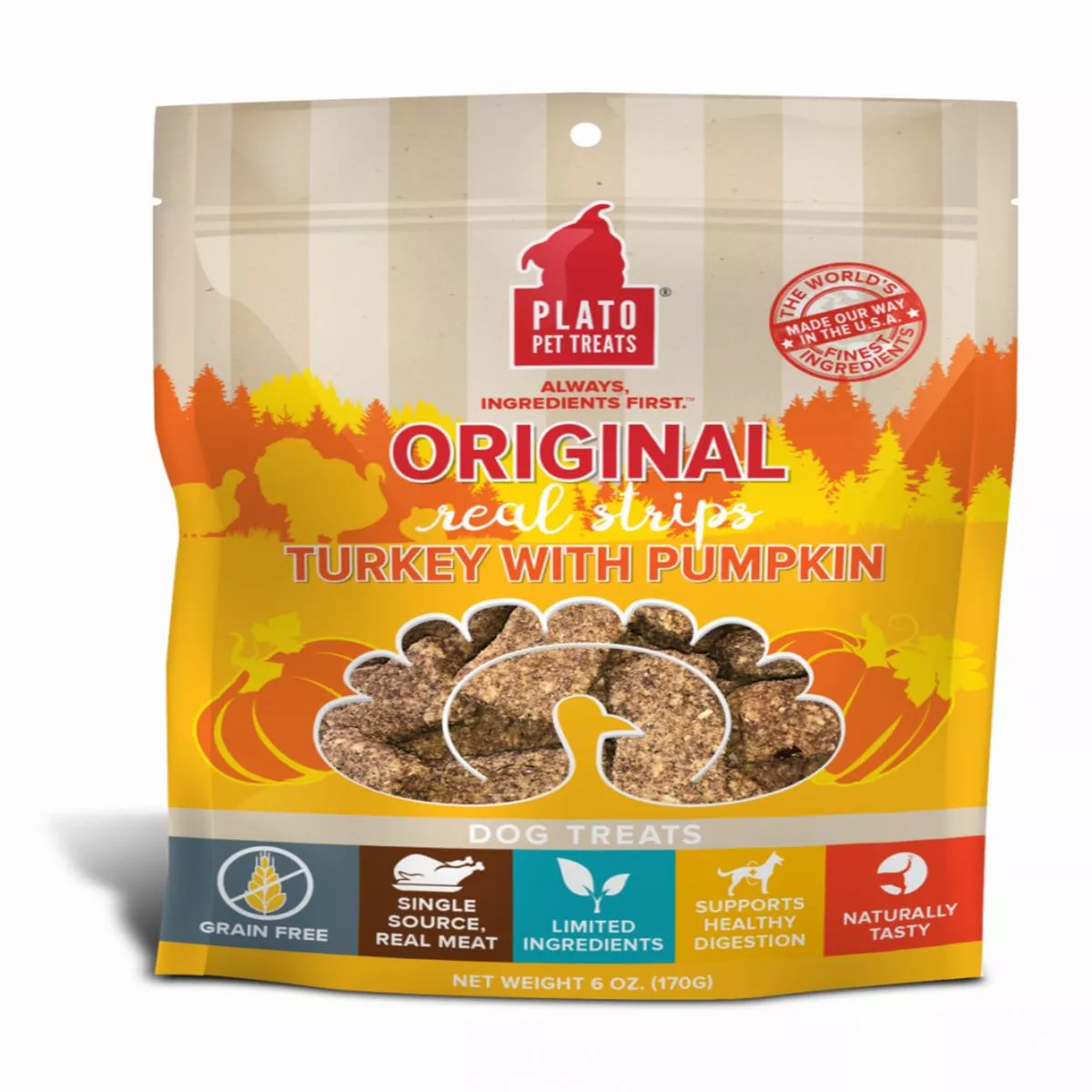 Plato Grain Free Real Strips Turkey With Pumpkin Dog Treats