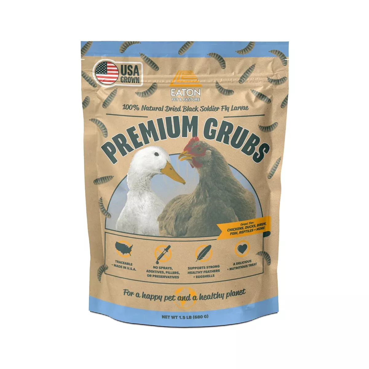 Premium Grubs, USA Grown Dried Black Soldier Fly Larvae, High Calcium Treat for Chickens, Ducks, Wild Birds