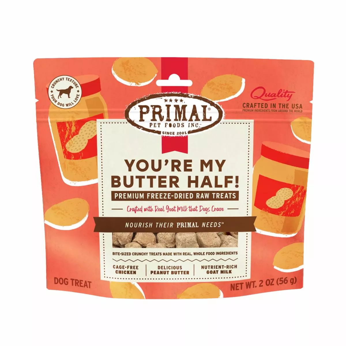 Primal You're My Butter Half Freeze-Dried Chicken, Peanut Butter & Goat Milk Dog Treats 2 oz