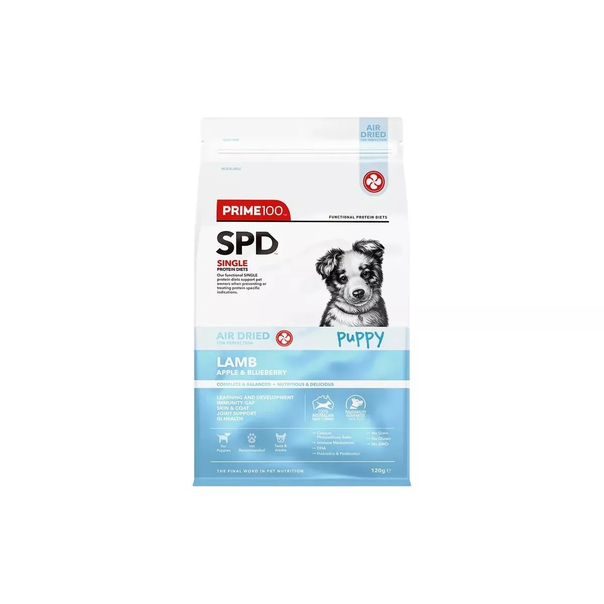 Prime100 Puppy Dry Food - SPD Air Dried Lamb, Apple & Blueberry