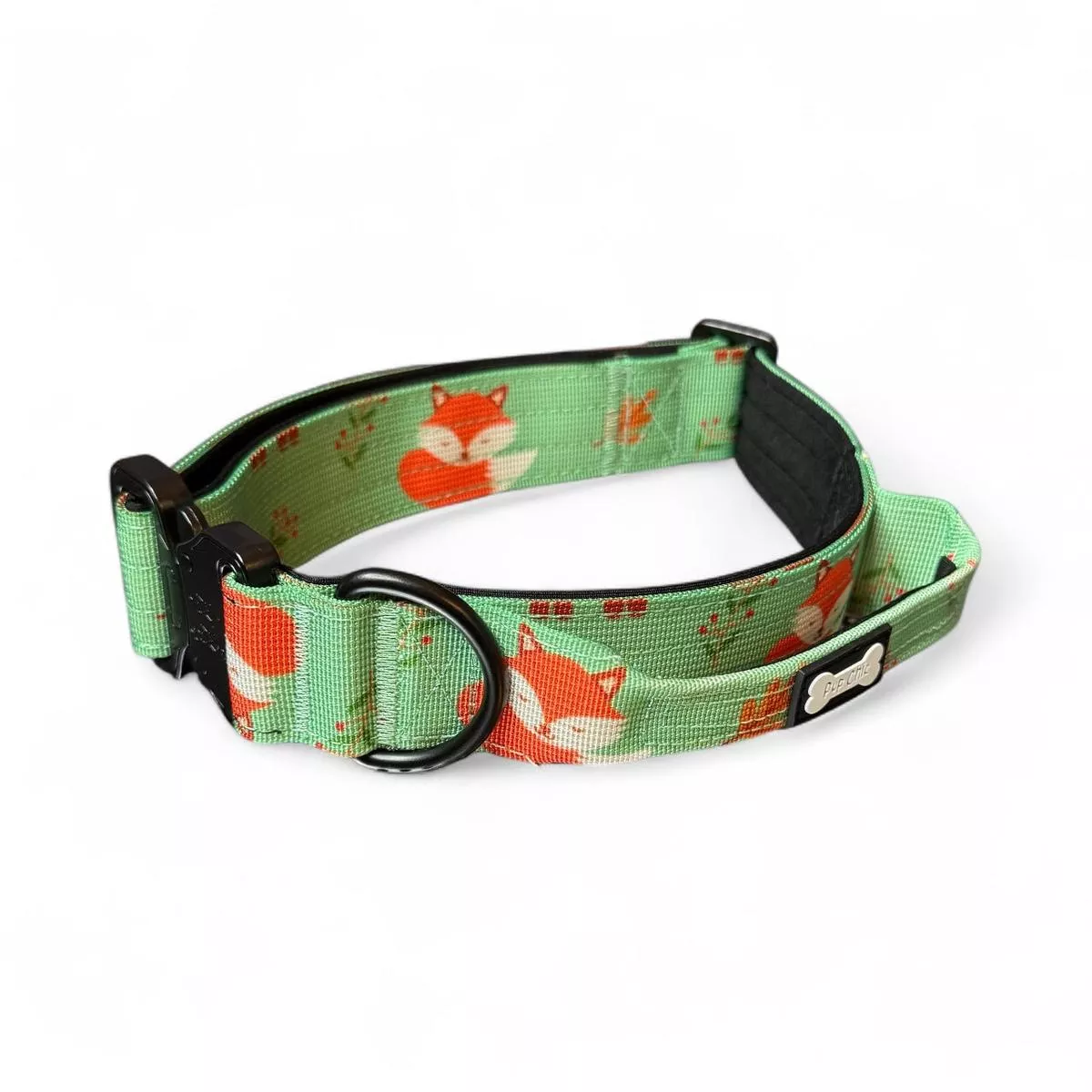Pup Chic Inquisitive Fox Tactical Dog Collar (LXL)Heavy-Duty Adjustable Collar for Strong Dogs