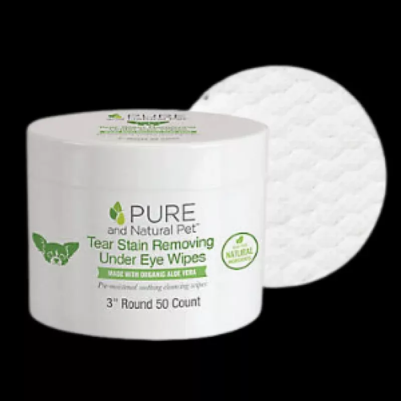 Pure and Natural Pet Tear Stain Removing Under Eye Wipes with Organic Aloe Vera for Dogs 50ct