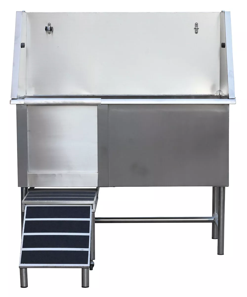 Q, Stainless Steel Bathing Tub w/Left Facing Double Stage Ramp