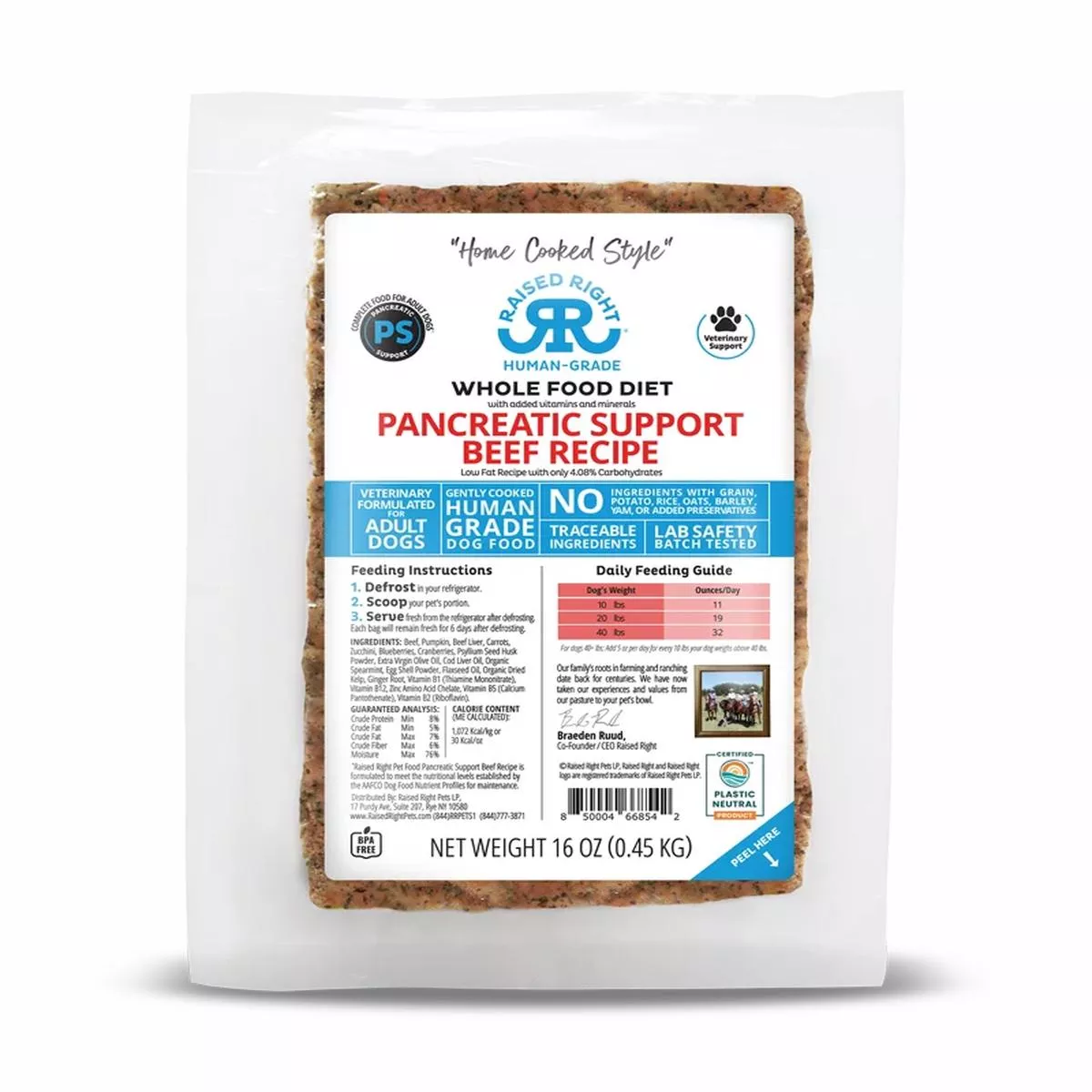 Raised Right Pancreatic Support Beef Adult Dog Recipe