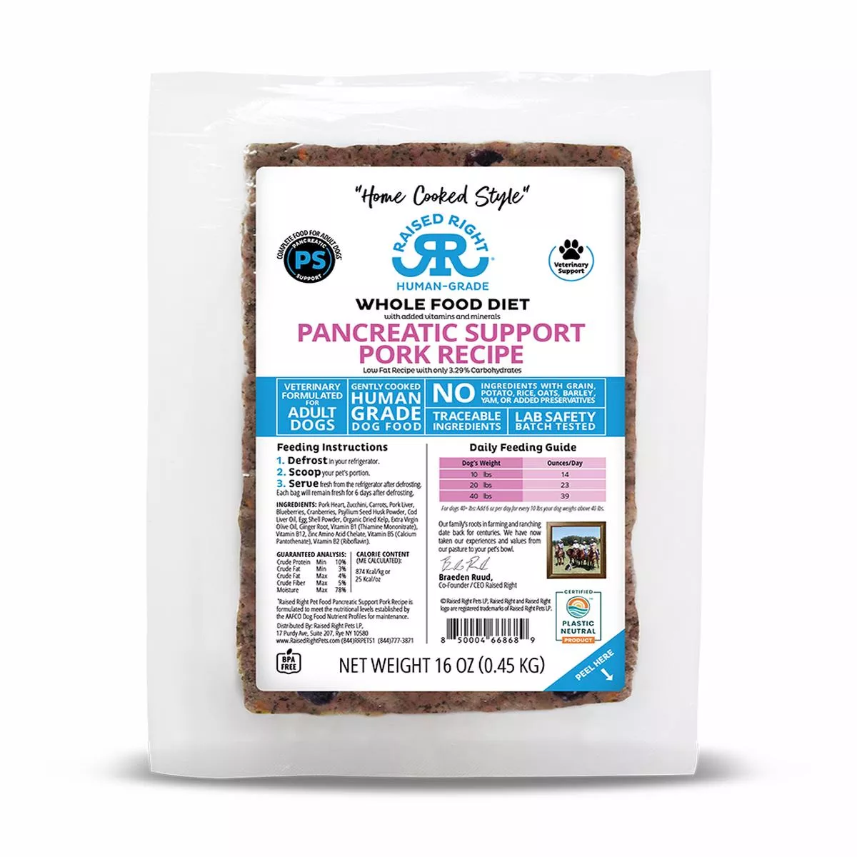 Raised Right Pancreatic Support Pork Adult Dog Recipe