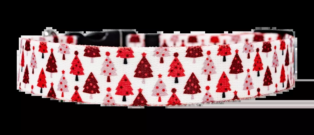 Red Christmas Trees Dog Collar