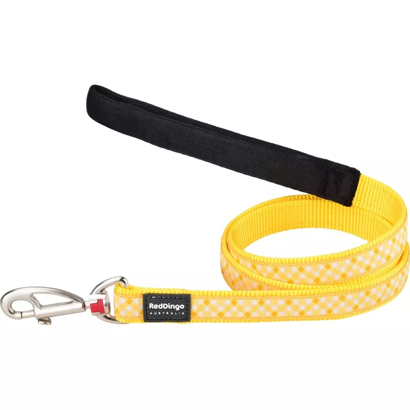 Red Dingo Dog Lead Design Gingham Yellow 1.2m