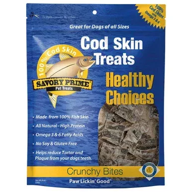 Savory Prime Cod Skin Fish Crunchy Bites, Dog Treat