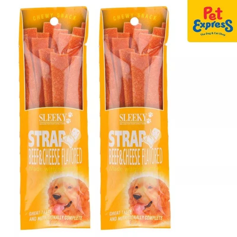 Sleeky Chewy Snack Strap Beef and Cheese Dog Treats 50g (2 packs)
