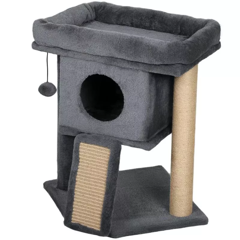 Small Cat Tree Tower with Perch, Scratching Post, Condo, Toy Ball, Dark Grey – Dark Grey