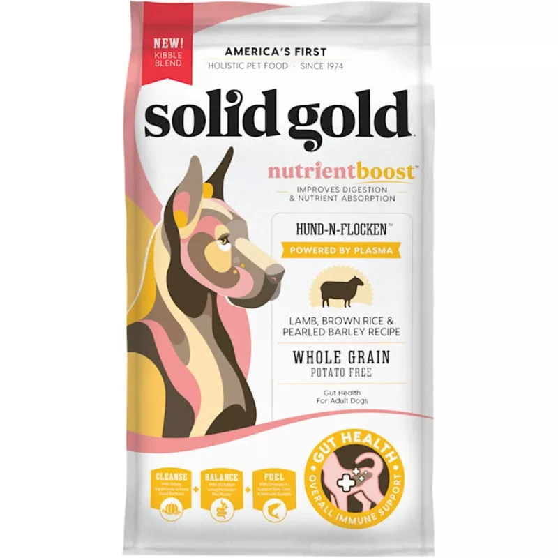 Solid Gold NutrientBoost Hund-N-Flocken Lamb, Brown Rice & Pearled Barley Recipe – Includes Nutrientboost bits for Optimal Health – 24 lb