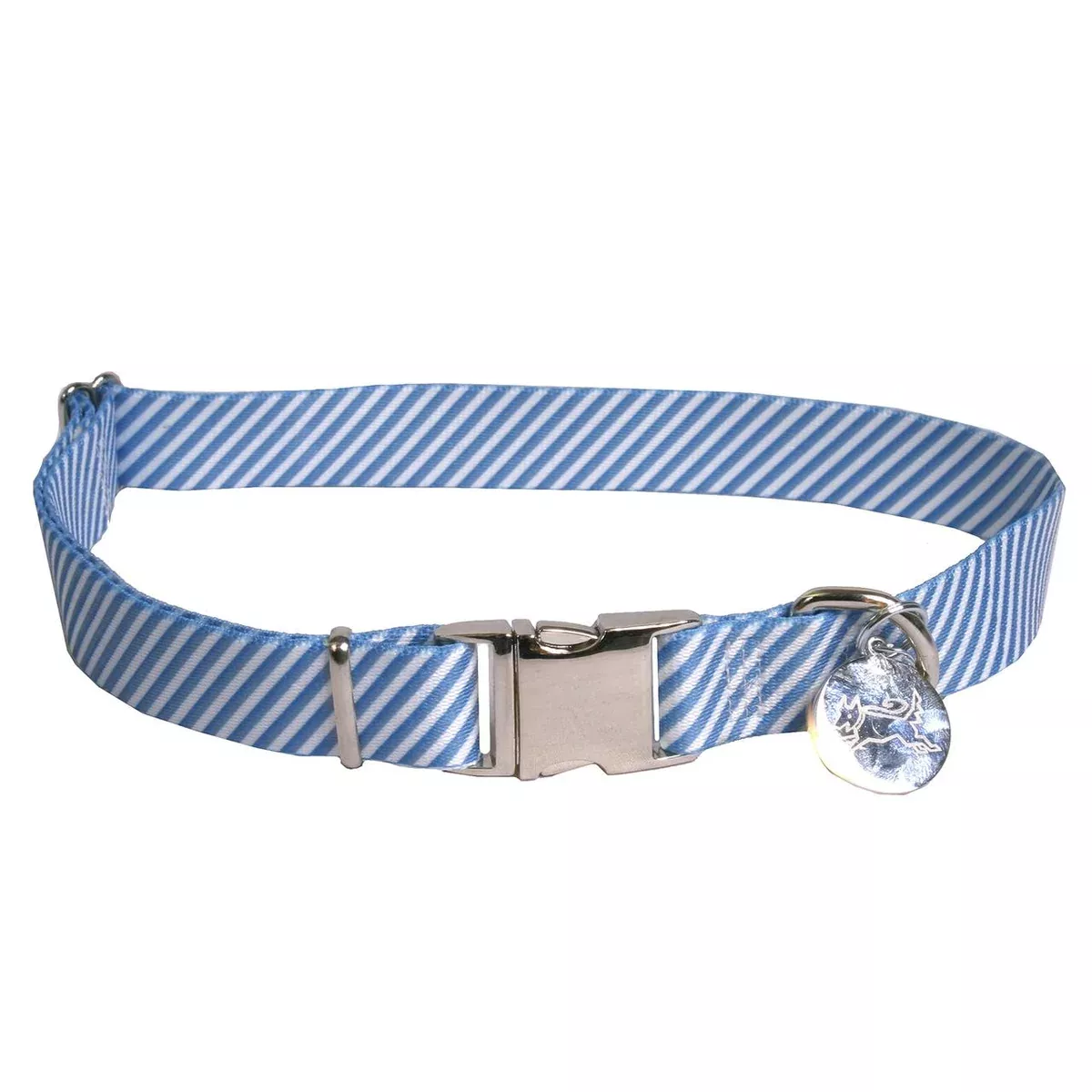 Southern Dawg Seersucker Navy Blue Premium Dog Collar