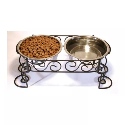 Spot, Mediterranean Double Diner Dog Bowl Silver, 1 Count / 2 Quarts