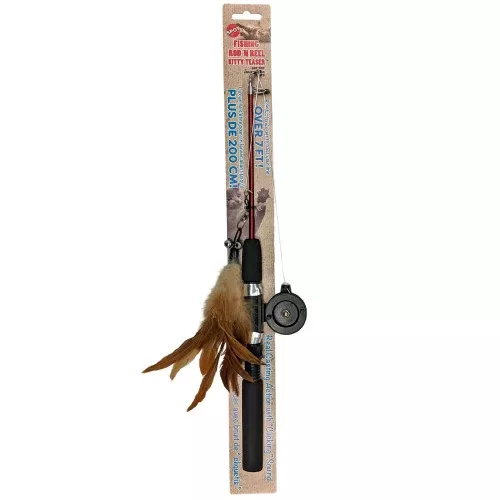 Spot, Spot Cat Toy Fishing Rod N Reel Kitty Teaser, Black, Brown, 1 Each/16 in