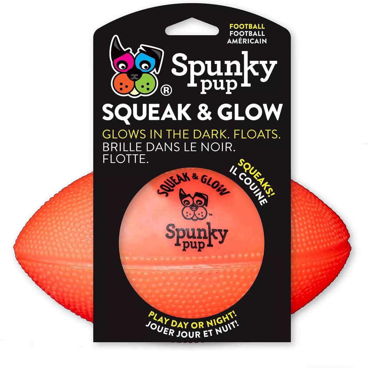 Spunky Pup Squeak and Glow Football Dog Toy