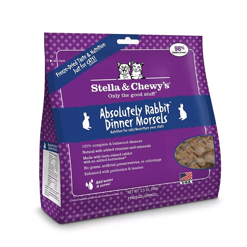 Stella & Chewy’s Absolutely Rabbit Dinner Morsels Freeze-Dried Dry Cat Food, 3.5 oz.