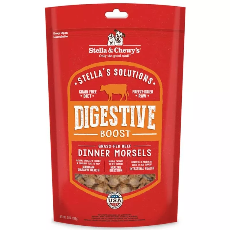 Stella & Chewy’s Stella’s Solutions Digestive Boost Grass-Fed Beef Dinner Morsels Freeze-Dried Dog Food, 13-oz bag