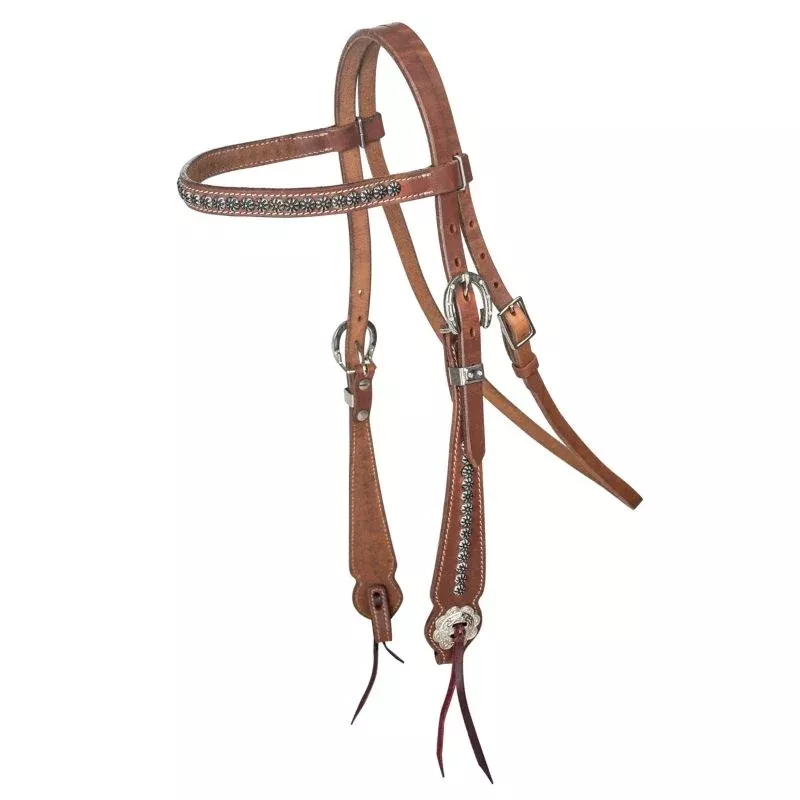 Tabelo Browband Headstall with Studded Trim Brown
