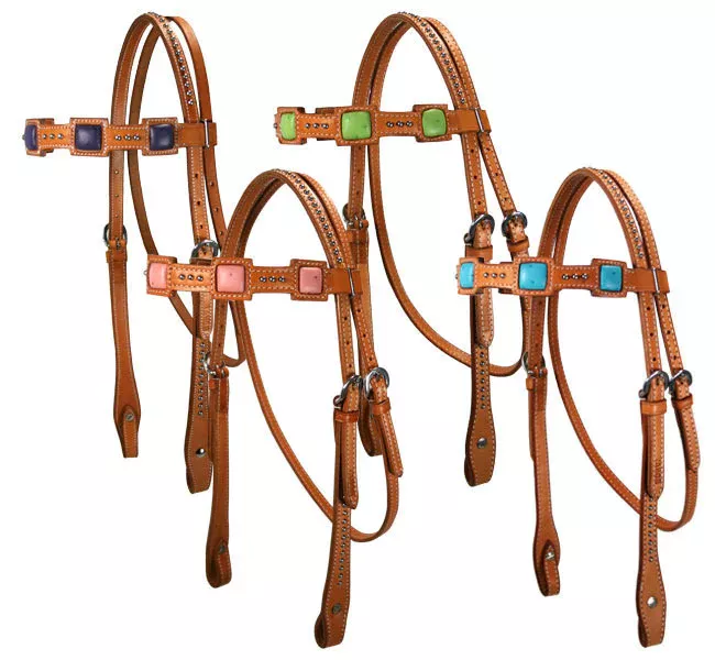 Tahoe TackSaquaro Ostrich Print Square Western Browband Headstall USA Leather