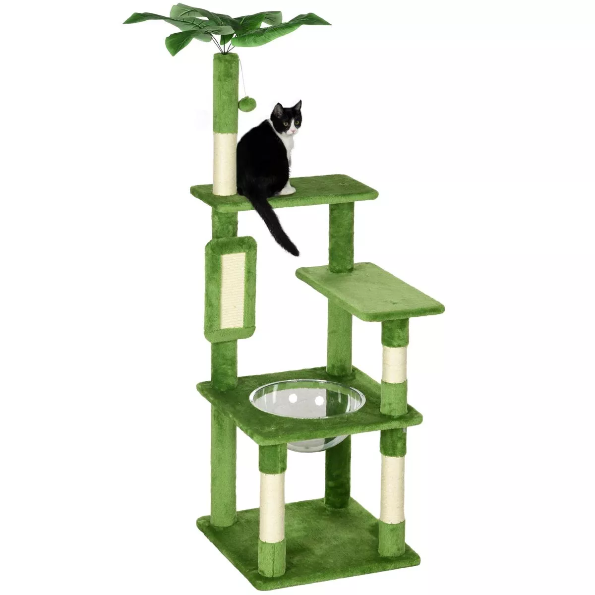 Tall Cat Tree Tower With Hammock Scratching Posts And Toys For Indoor Cats, Green