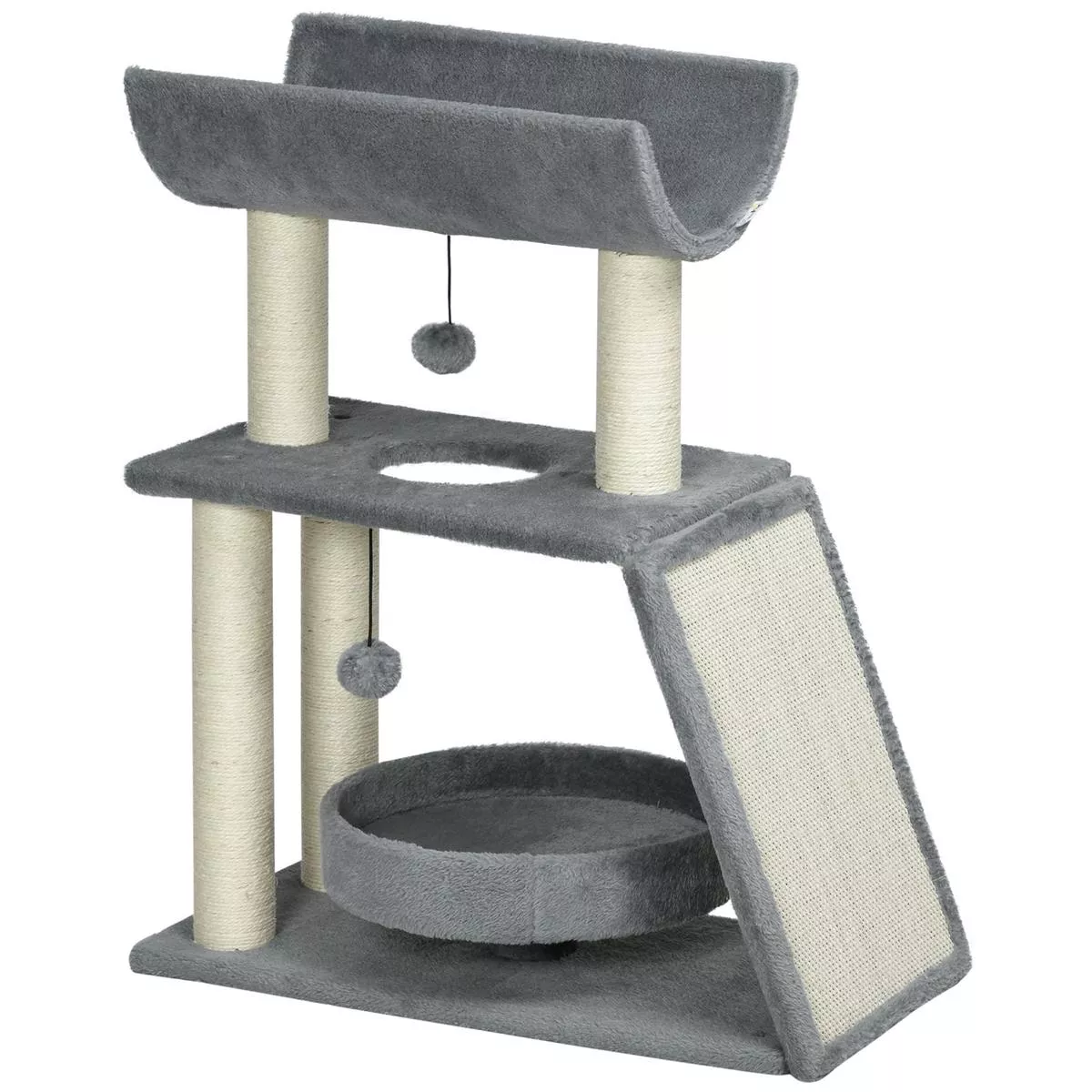 Tall Cat Tree Tower with Scratching Posts Bed Perch and Toy for Indoor Cats, Light Grey