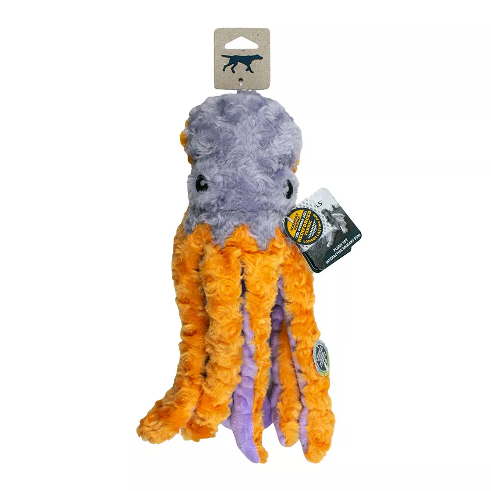 Tall Tails, Plush Octopus Squeak - Crinkle / Inner Rope Toy - 14" - Plush Dog Toy
