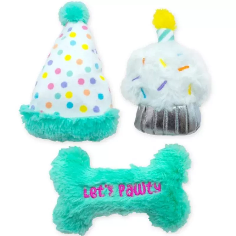 Thoozypet Birthday 3 Pack Small Plush Dog Toys