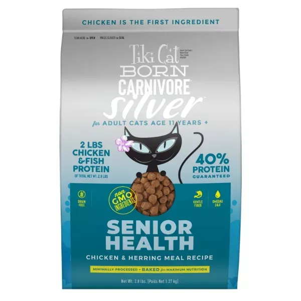 Tiki Cat Born Carnivore Silver Senior Health Dry Food - Chicken & Herring