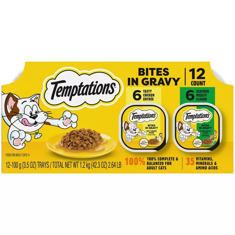 Trase A Adult Cat Food Bites in Gravy Chicken & Seafood Variety 12 Count – Complete and Balanced Cat Food – Contains no Artificial Flavors