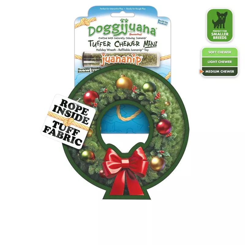 Tuffer Chewer Mini Holiday Wreath Refillable Dog Toy
