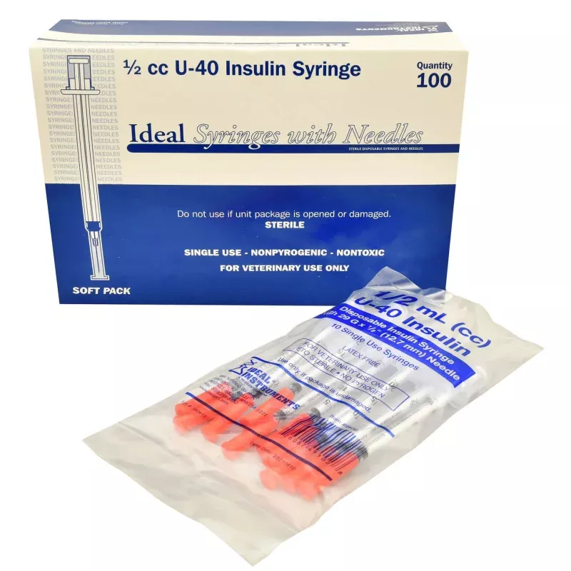 U-40 Syringes with 29G x 1/2″ Needles, Box of 100