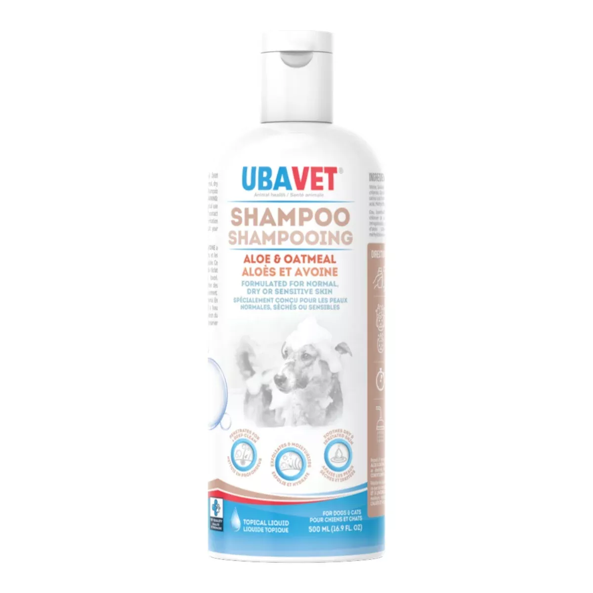 UBAVET Aloe & Oatmeal Shampoo for Dogs & Cats – Gentle Hydrating Formula – (16.9 fl oz / 500ml)