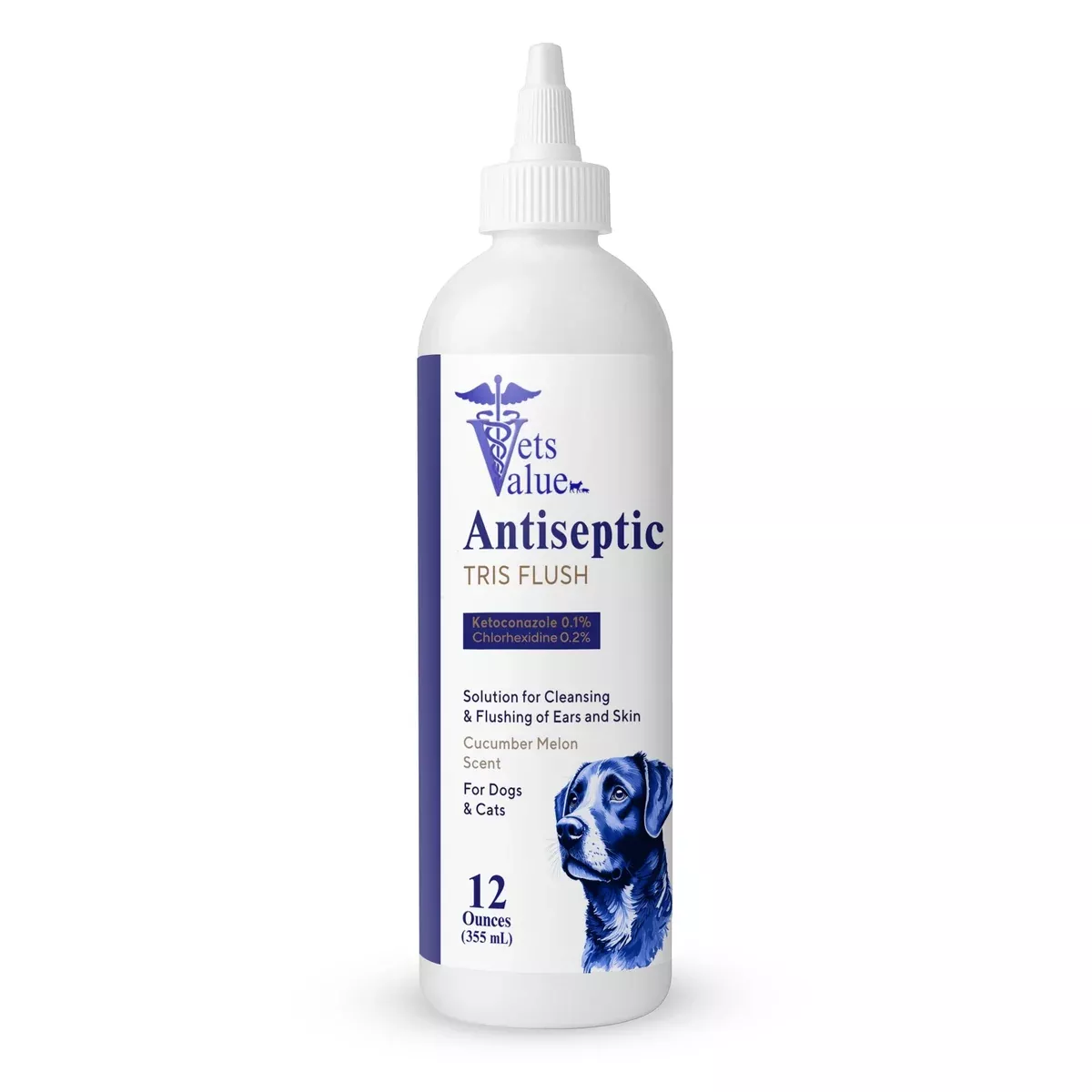 Veterinary Ear Flush for Dogs and Cats 12oz (XL 355ml Bottle) - Clear Therapy Cleaner Alcohol-Free, Itch-Relief Yeast Infections, Supports Healthy Canals - Optimized Solution Dog Washing, White/Clear