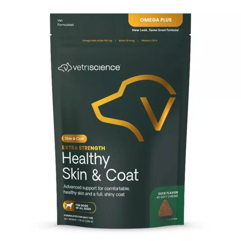 VetriScience Extra Strength Healthy Skin & Coat Chews for Dogs Duck Flavor 40ct