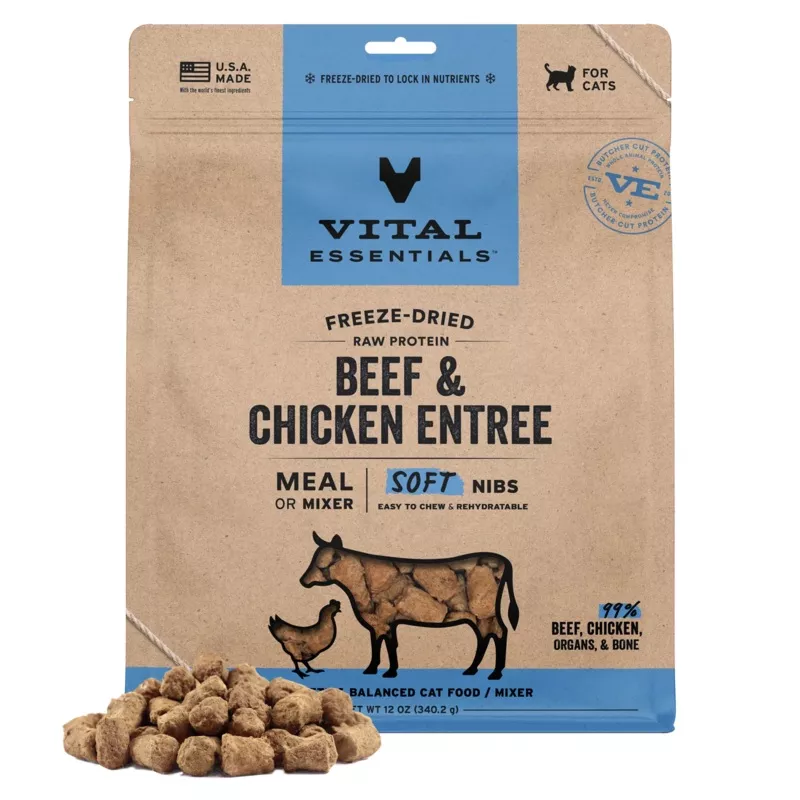 Vital Essentials Beef & Chicken Soft Nibs Meal or Mixer Freeze-Dried Cat Food, 12-oz Bag