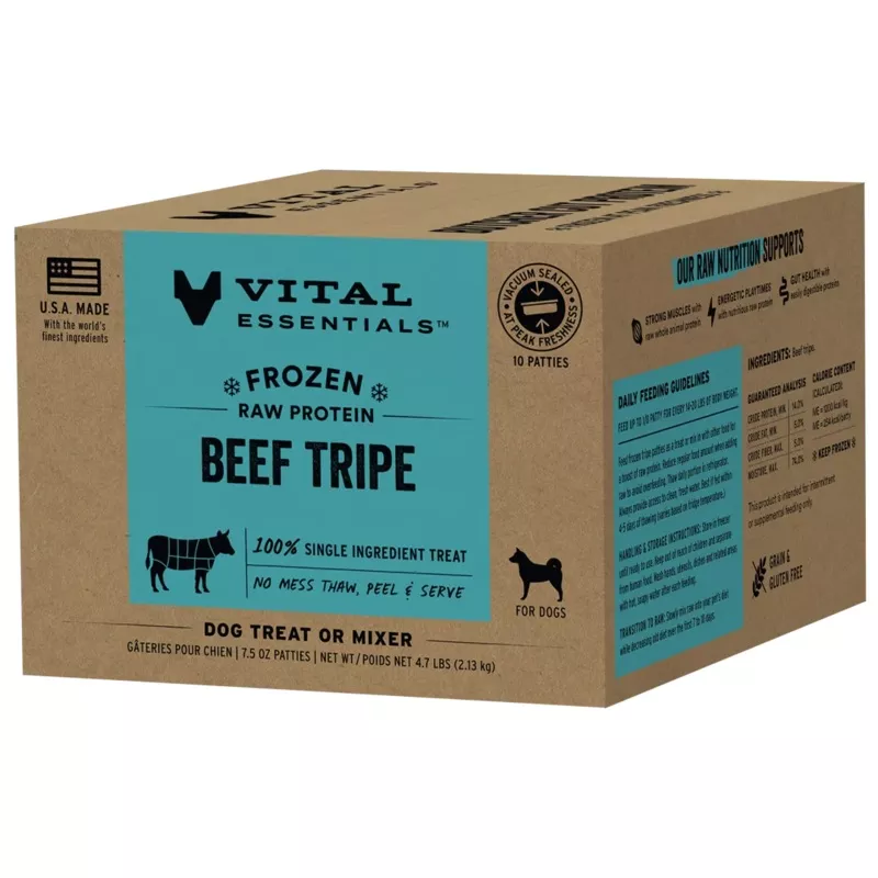 Vital Essentials Beef Tripe Patties Frozen Raw Dog Food Topper, 4.7-lb