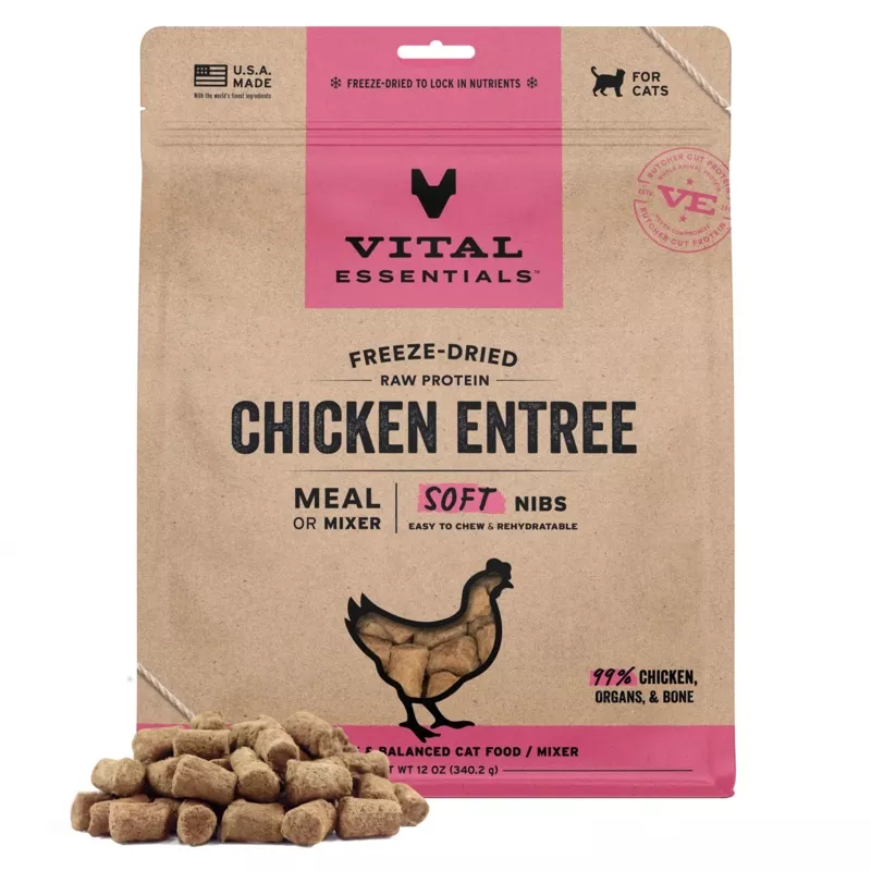 Vital Essentials Chicken Soft Nibs Meal or Mixer Freeze-Dried Cat Food, 12-oz Bag