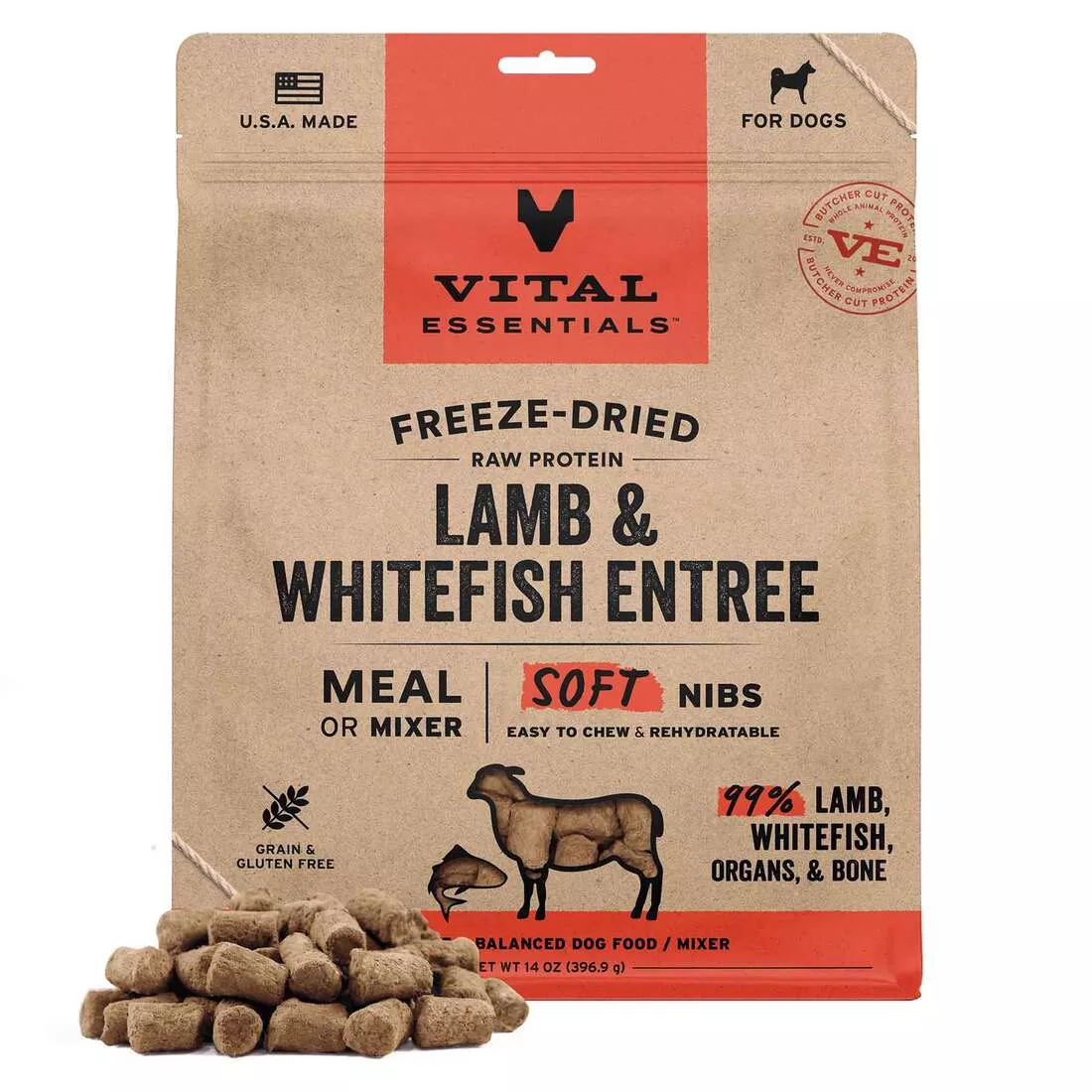 Vital Essentials Dog - Lamb & Whitefish Entree Soft Nibs 14oz
