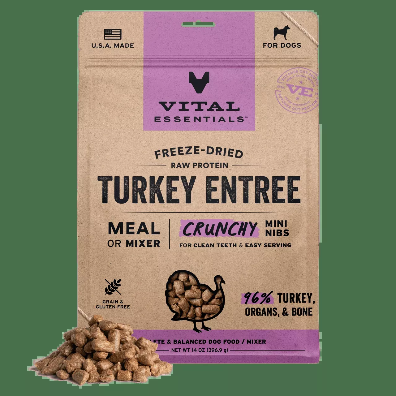 Vital Essentials Dog - Turkey Entree Crunchy Mini Nibs 14oz