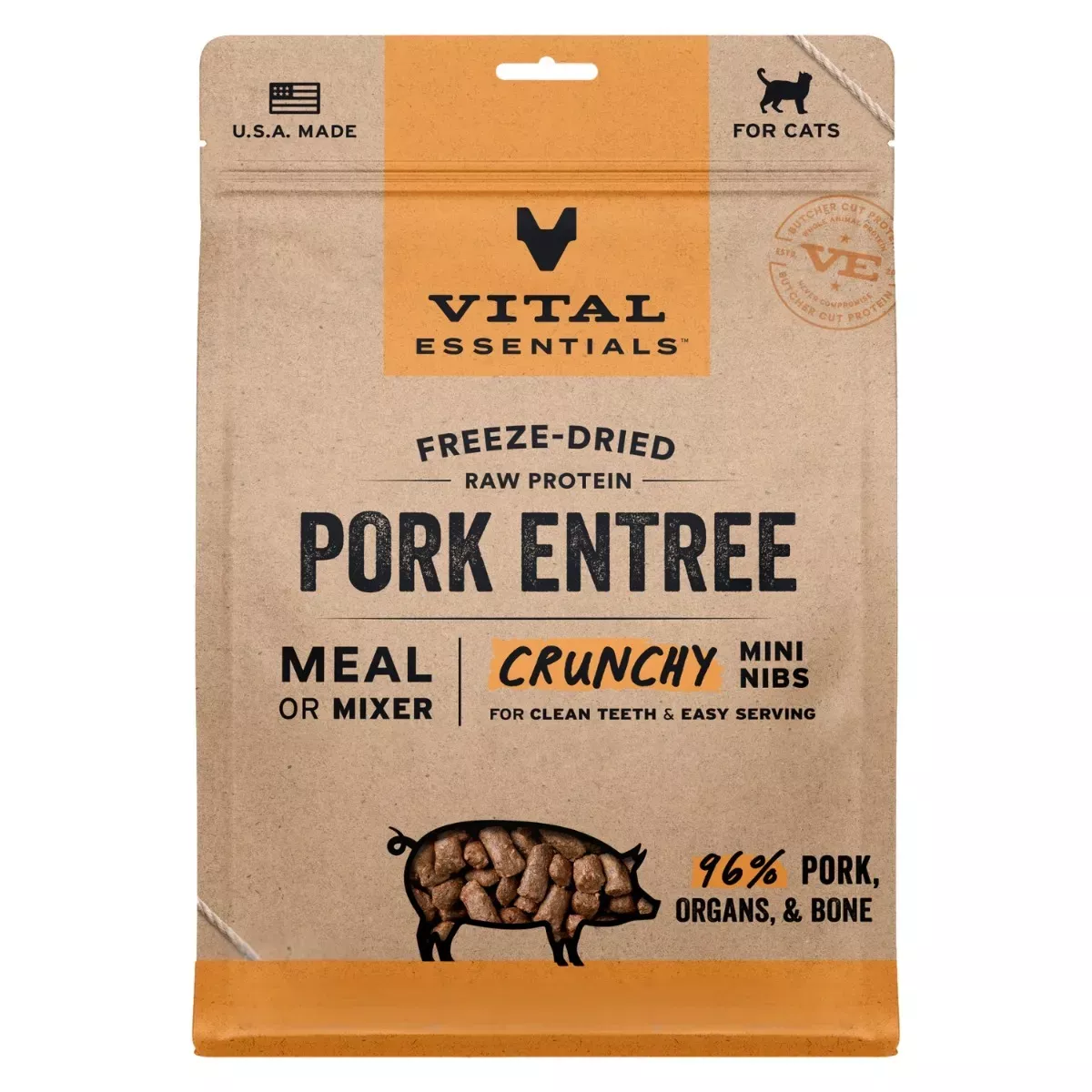 Vital Essentials Freeze-Dried Crunchy Mini Nibs for Cats - Pork Entrée