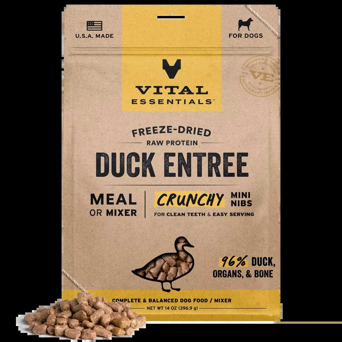 Vital Essentials Freeze-Dried Raw Protein Duck Crunchy Mini Nibs Meal or Mixer Dog Food