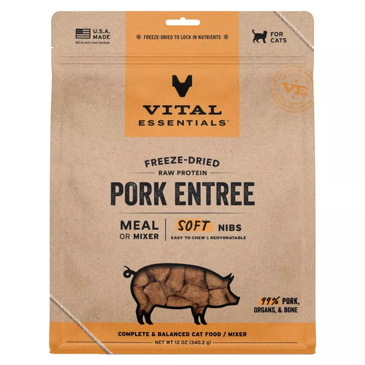 Vital Essentials Freeze-Dried Soft Nibs for Cats - Pork Entrée