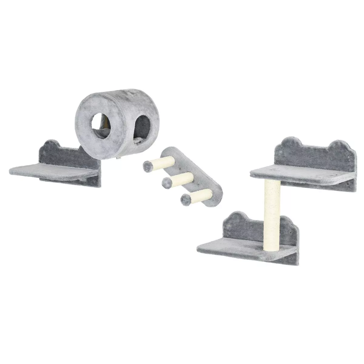 Wall Mounted Cat Tree with Steps Perch and Hidden House Ideal for Climbing, Grey